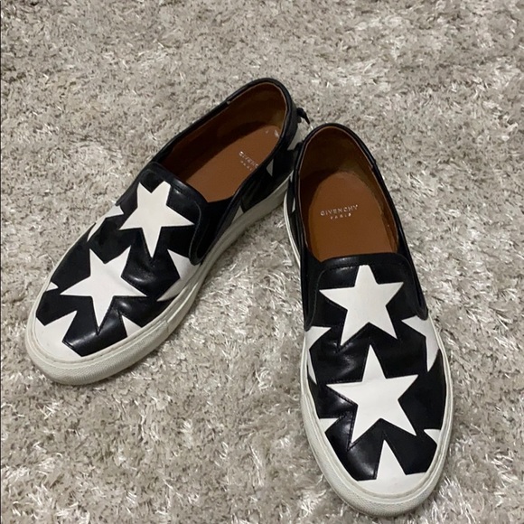 Givenchy Shoes - Givenchy Black Leather Slip-On Espadrilles with White Star Appliqués